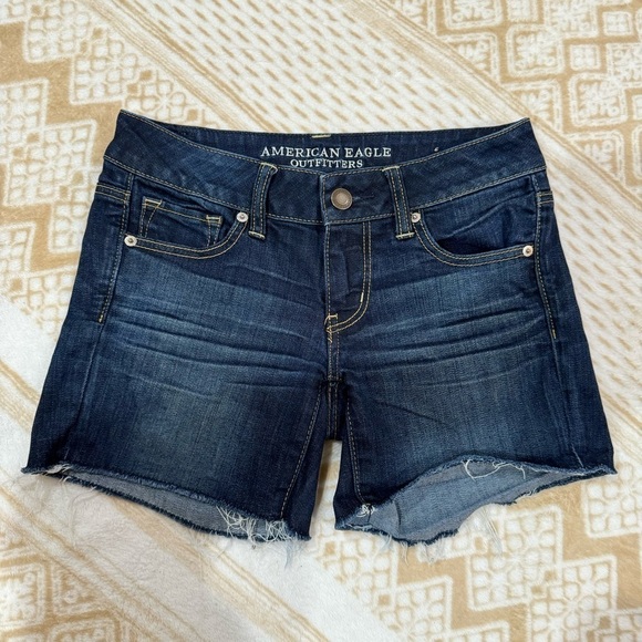 2/$25 American Eagle Dark Blue Stretch Cut Off Distressed Denim Jean Shorts 4 - Picture 3 of 16
